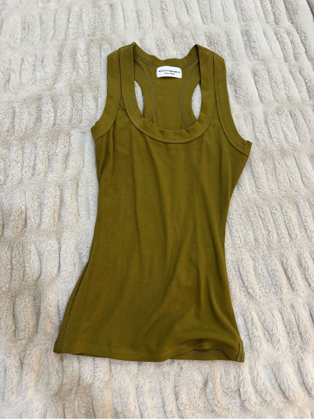 MYOUTFITONLINE OLIVE GREEN RIBBED TANK TOP